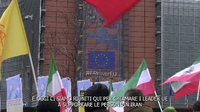 Scene from Iran: manifestanti a Bruxelles chiedono riconoscimento IRGC come organizzazione terroristica
