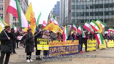 Scene from Iran: manifestanti a Bruxelles chiedono riconoscimento IRGC come organizzazione terroristica