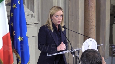Scene from Governo, la nuova premier Meloni legge la lista dei ministri