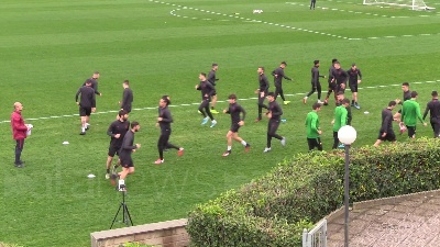 Scene from Europa League, la Roma si allena alla vigilia del match col Gent