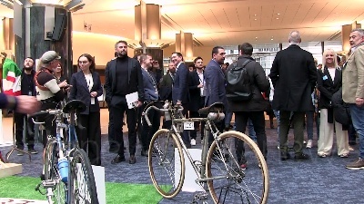 Scene from Corsa Eroica, inaugurazione della mostra sulla corsa di bici d'epoca al Parlamento europeo