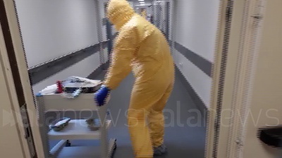 Scene from Coronavirus, cambio turno nella terapia intensiva del Celio, sui volti i segni della fatica
